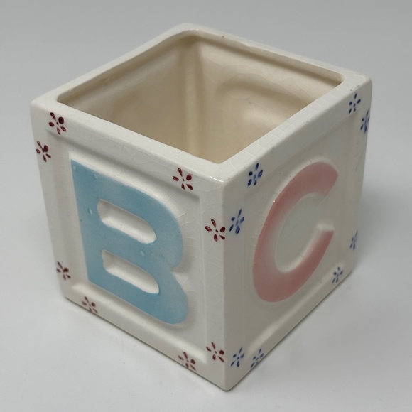Small Cube Baby Block Planter A B C D Ivory Pink Blue RELPO 475C Crazing 1960's - Picture 2 of 6